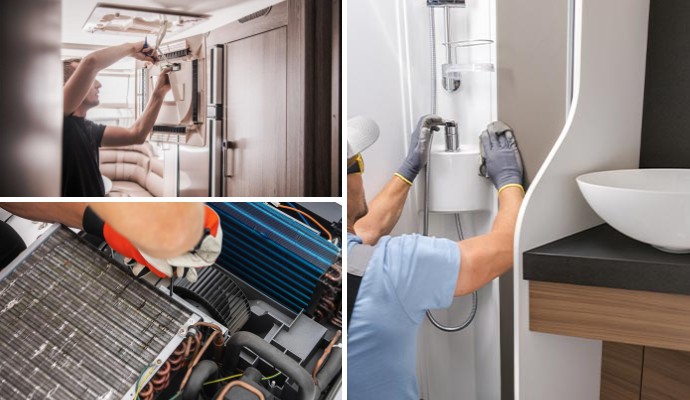 Collage of air conditioning, heating, and plumbing repair services