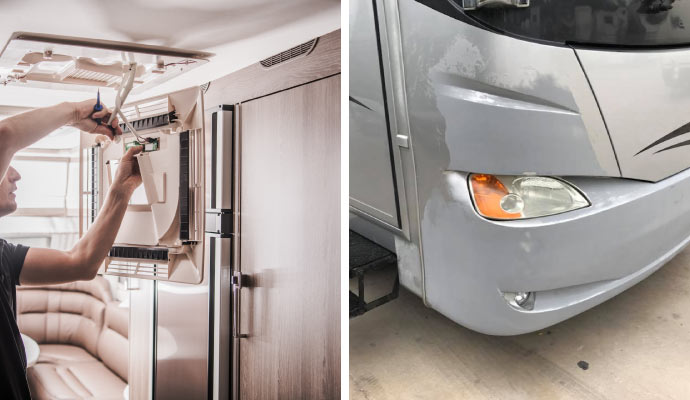 Collage of RV interior maintenance and custom painting services