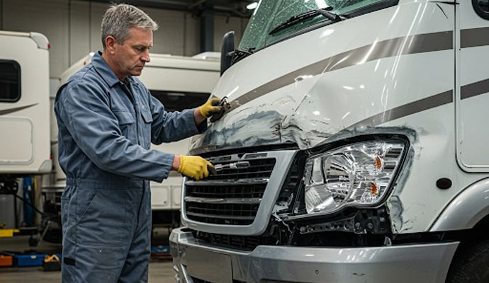 A professional repairing RV