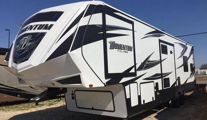 Repaired and newly decaled RV body exterior