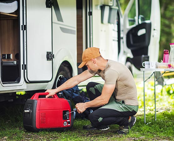 Professional worker is repairing rv generator