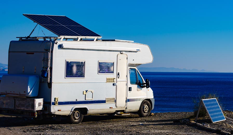 Solar panel installed on the RV roof