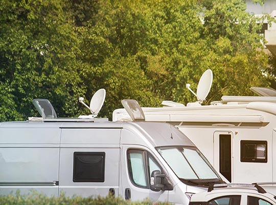 Satellite antenna on the roof of caravan